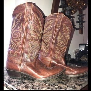 Justin Brown Marble Leather Cowboy Western Boot